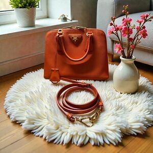 Prada Saffiano Lux Leather Small Promenade Bag With Gold Hardware